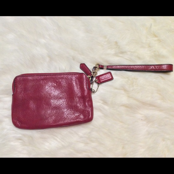 COACH Red Leather Double Wristlet BAG Handle - Picture 10 of 12